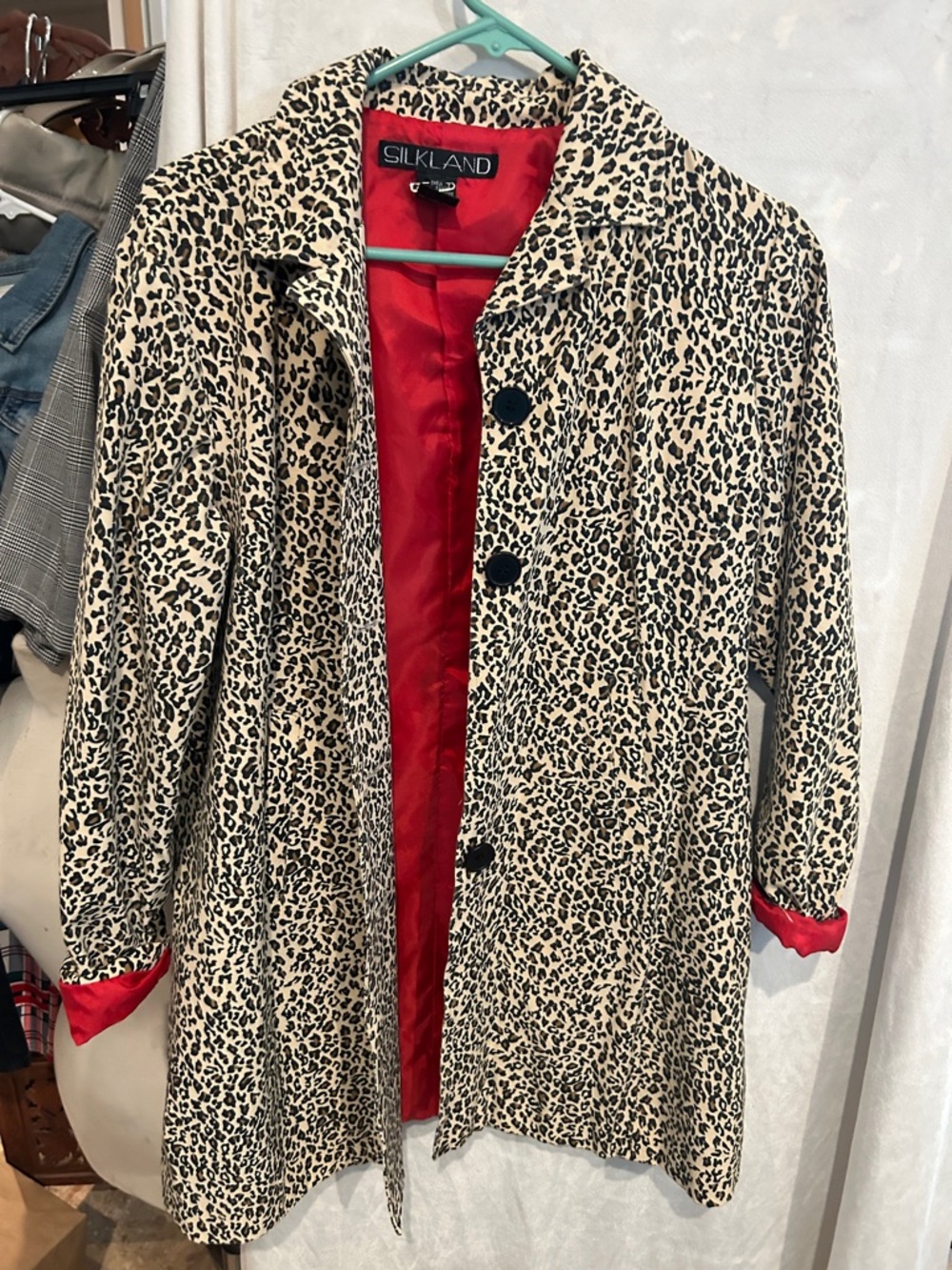 SilkLand Leopard Print Trench Coat with Red Lining